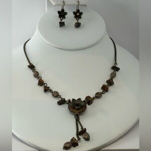 Vtg Nancy & Rise Tigers eye Beaded Necklace earrings set